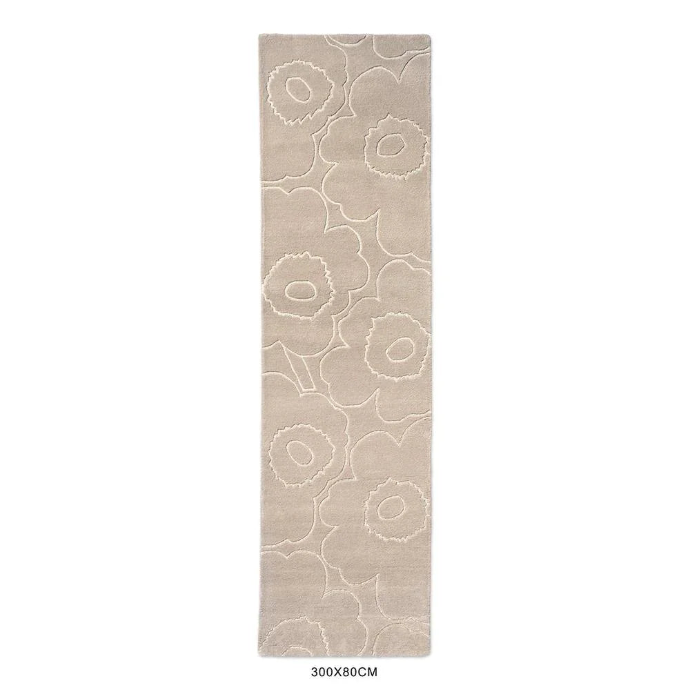 Marimekko Piirto Unikko Greige 133704 Rug featuring floral pattern in greige with ivory on beige machine-made polyester
