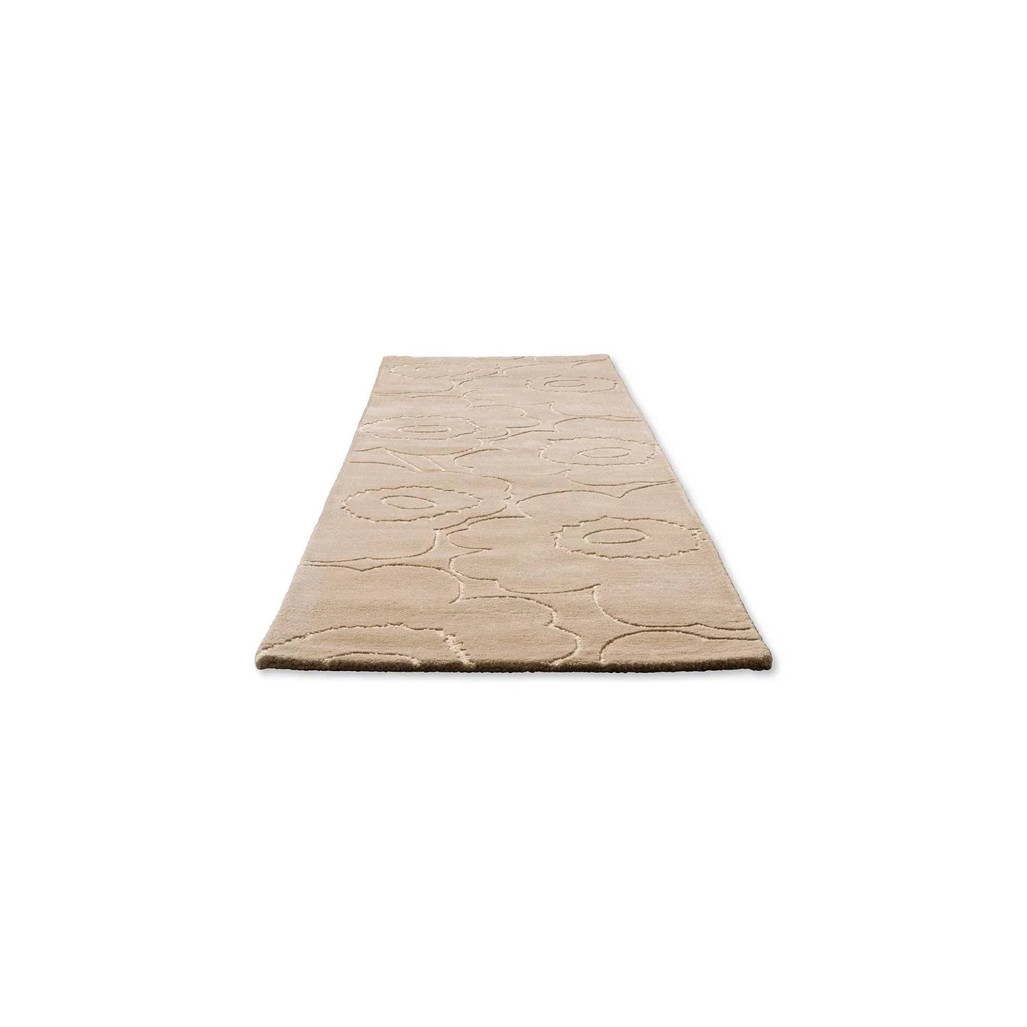 Marimekko Piirto Unikko Greige Rug featuring abstract circles in beige, taupe & cream on cream background, loomed wool