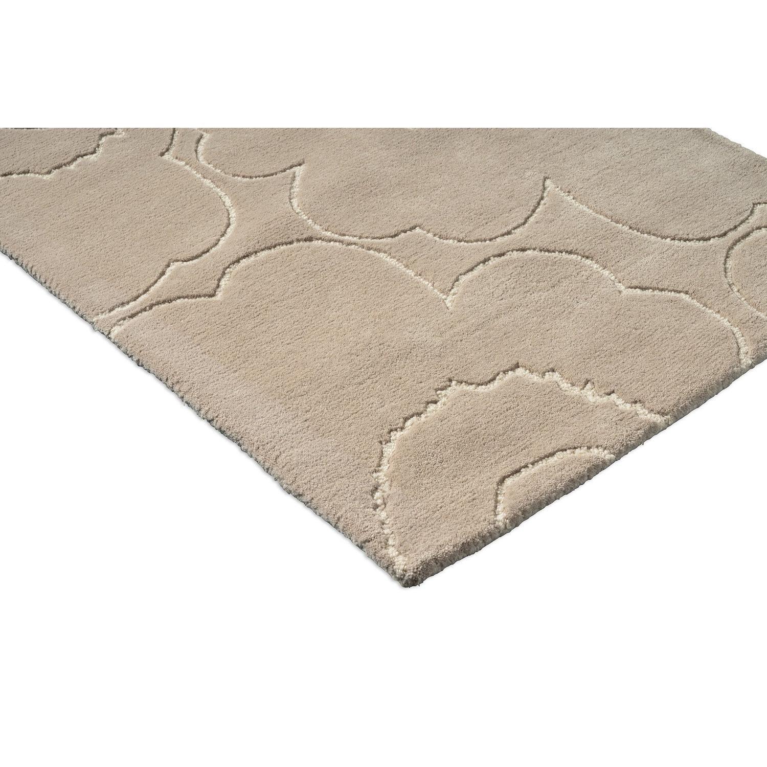Marimekko Piirto Unikko Greige runner rug featuring abstract floral pattern in greige and cream on beige hand-woven wool
