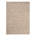 Marimekko Piirto Unikko Rug featuring floral pattern in cream, taupe and greige on greige background, machine-made polyester