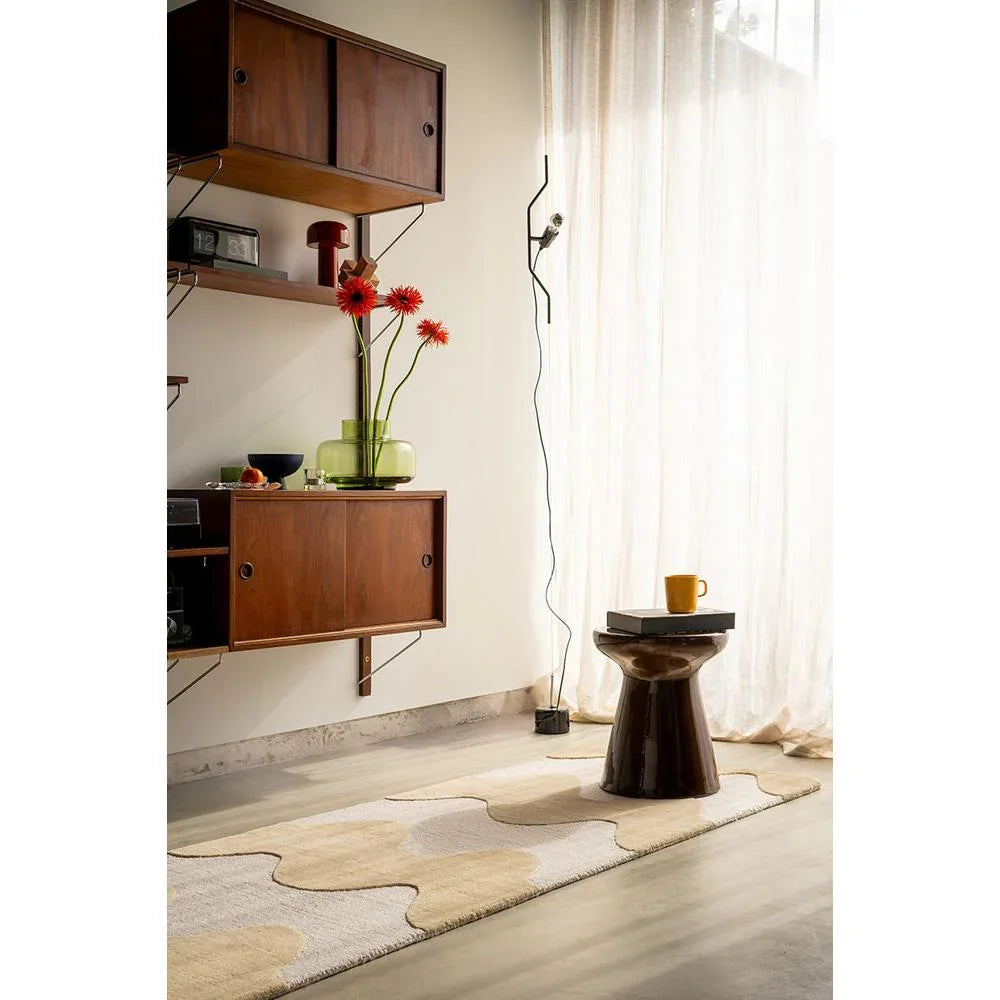 Marimekko Lokki Butter 133901 Runner Rug with abstract organic shapes in butter, ivory, taupe on cream, machine-made wool