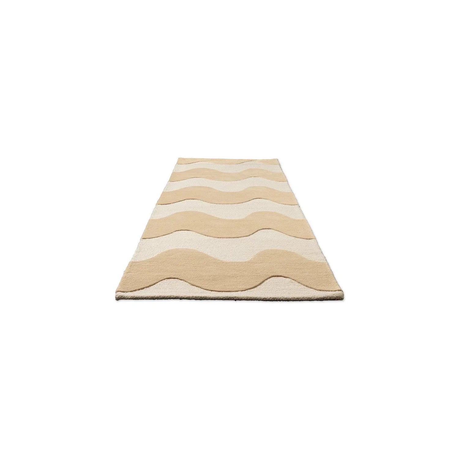Marimekko Lokki Butter 133901 Runner Rug with wave pattern in butter, cream and beige on ivory base, hand-tufted wool.