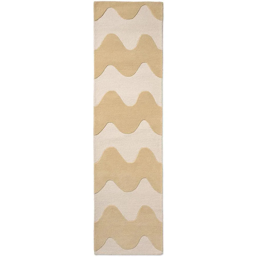 Marimekko Lokki Butter 133901 Runner Rug with wavy pattern in butter, beige and ivory on ivory bg, hand-tufted wool