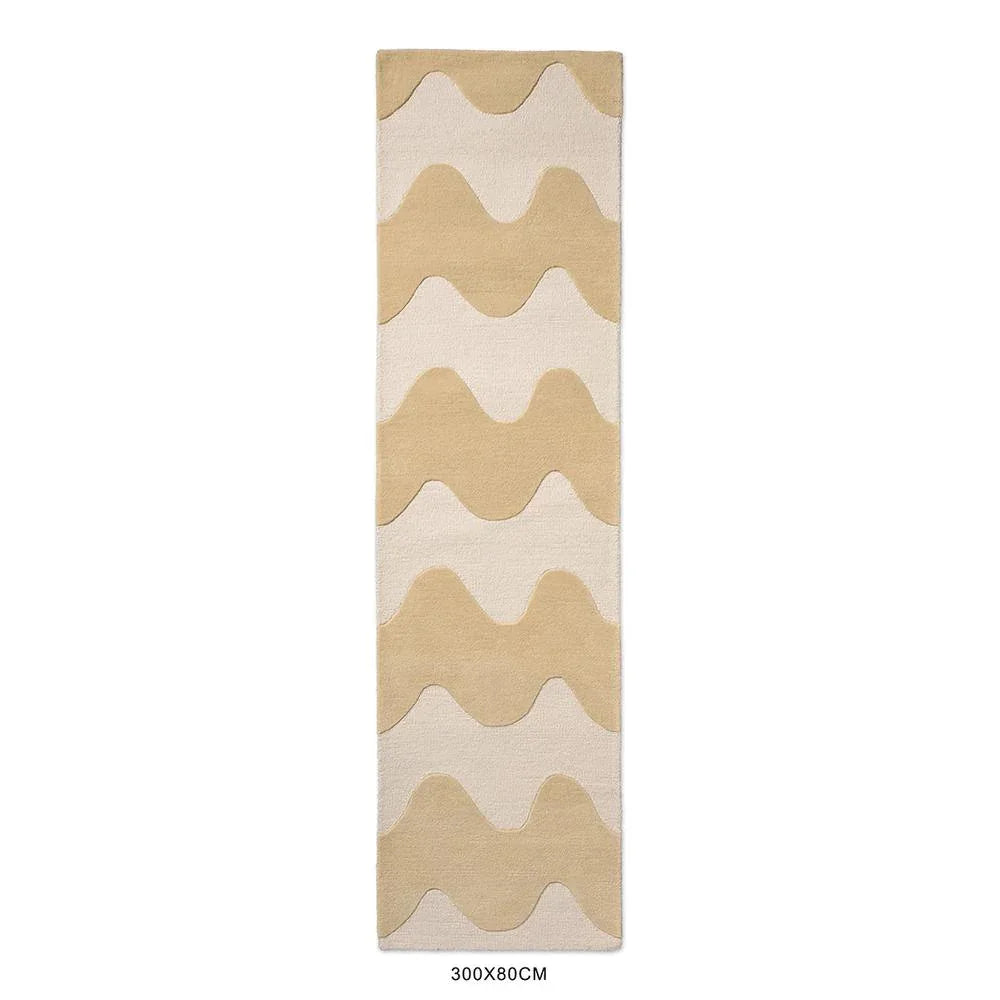 Marimekko Lokki Butter 133901 Rug featuring wave pattern in butter yellow, cream and beige on ivory, tufted wool