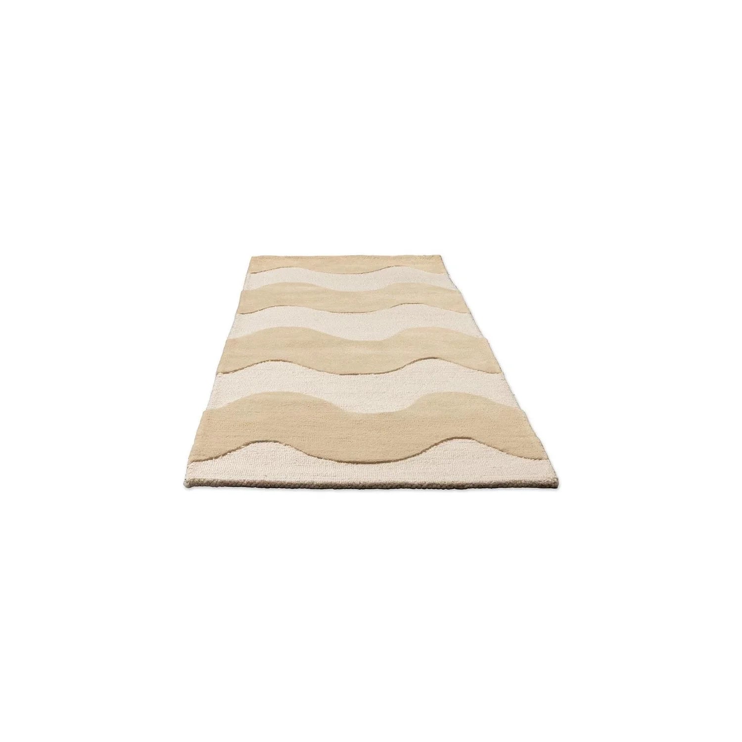 Marimekko Lokki Butter 133901 Runner Rug with a wavy stripe pattern in cream, beige and sand on white, hand-tufted wool