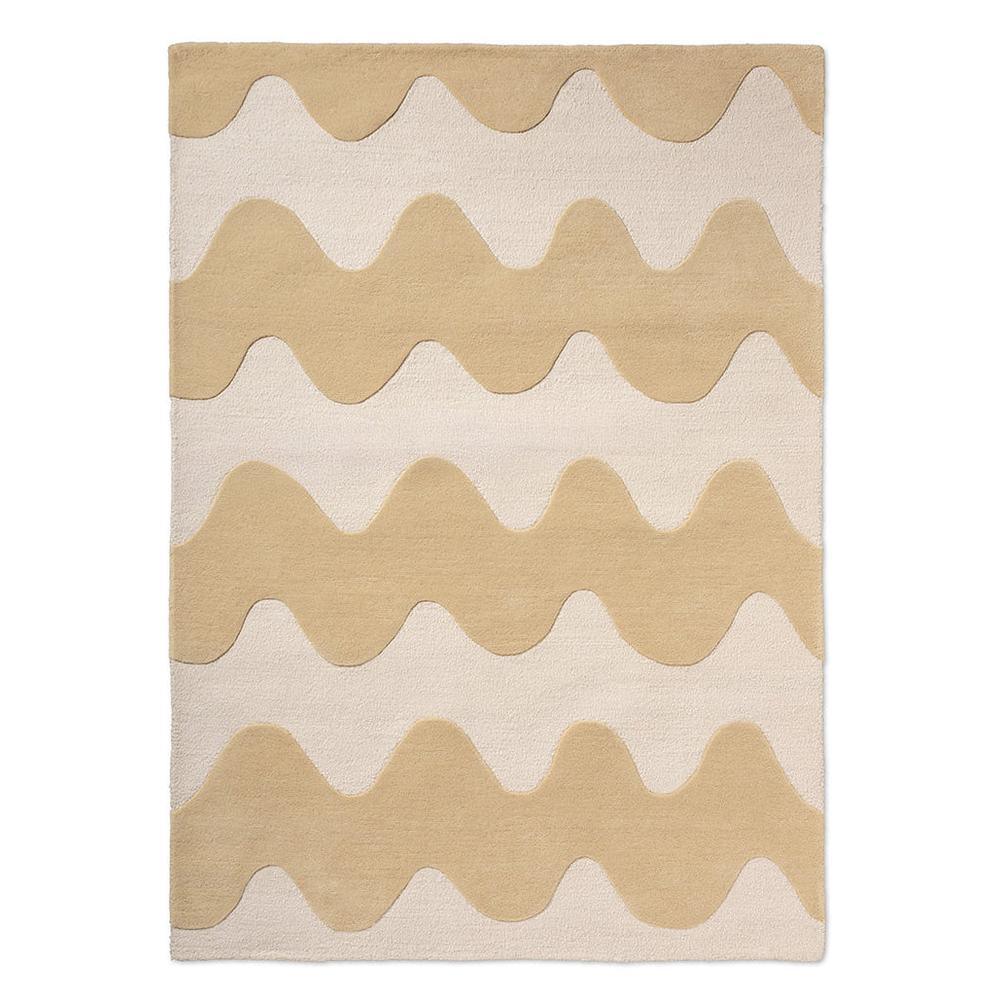 Marimekko Lokki Butter Rug featuring wavy stripe pattern in butter, beige and ivory on cream, hand-tufted wool