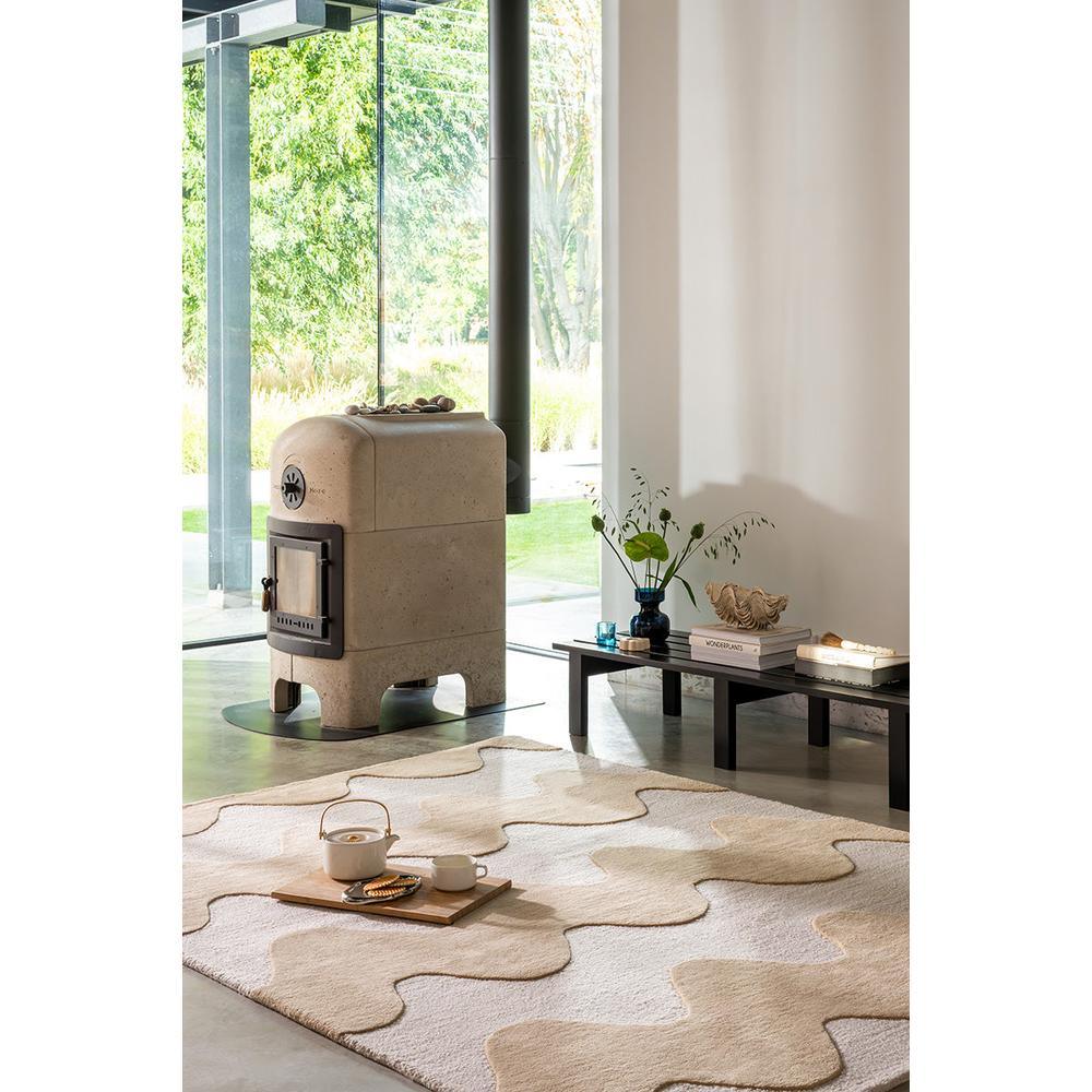 Marimekko Lokki Butter 133901 Rug featuring blob pattern in cream and taupe on ivory background, handtufted wool