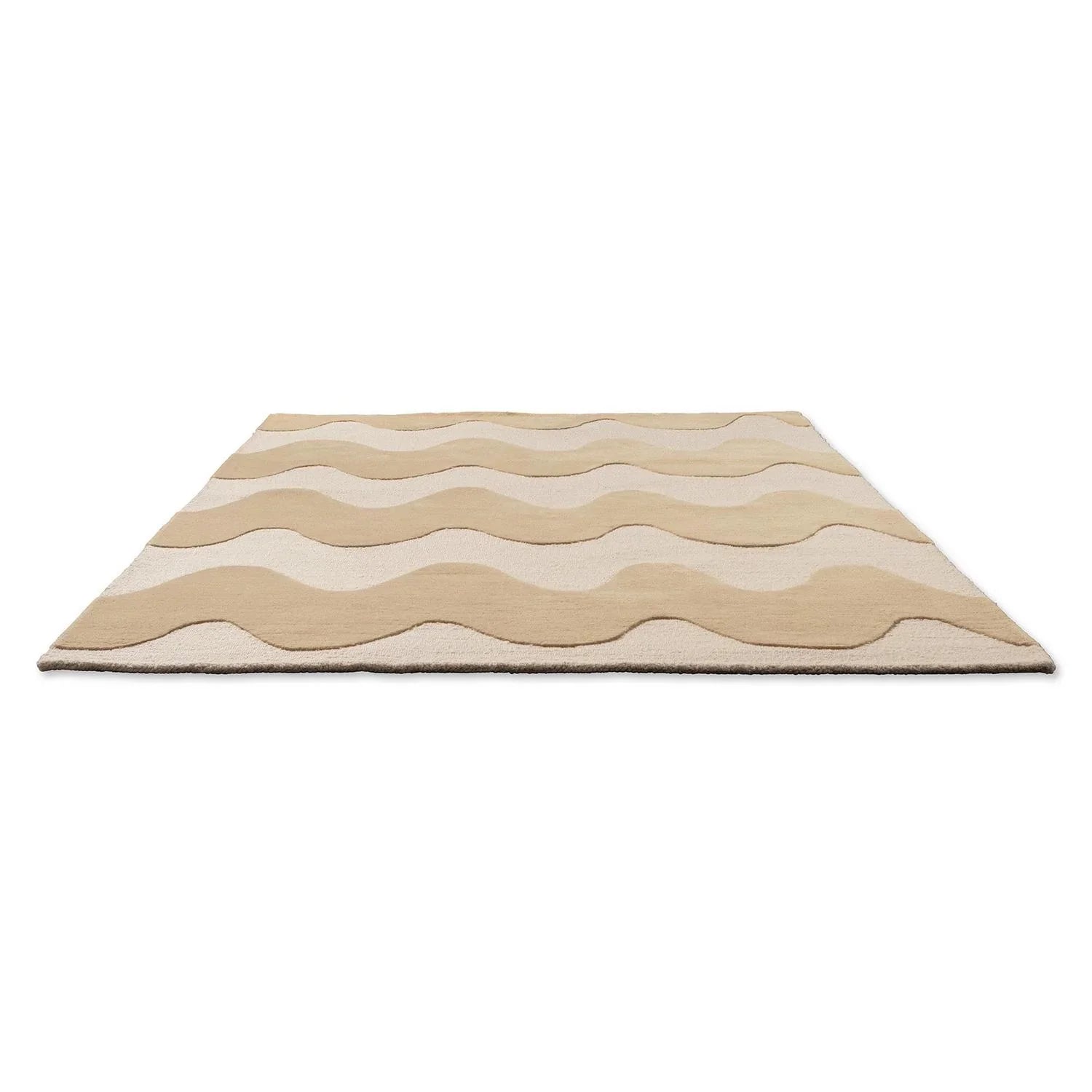 Marimekko Lokki Butter 133901 Rug featuring a wave pattern in butter, cream and beige on white background, tufted wool