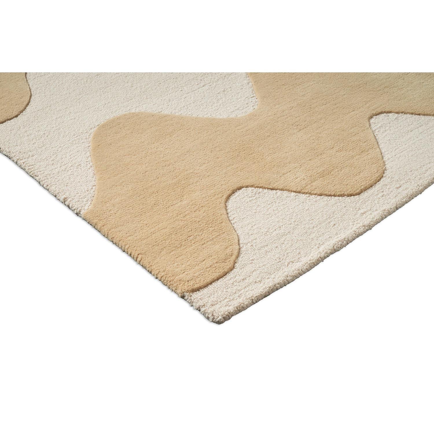 Marimekko Lokki Butter 133901 Rug with abstract shapes in butter yellow, cream and beige on cream background, woven wool