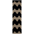 Marimekko Lokki Black 133905 Runner Rug featuring wavy pattern in black & taupe on beige, hand-tufted wool