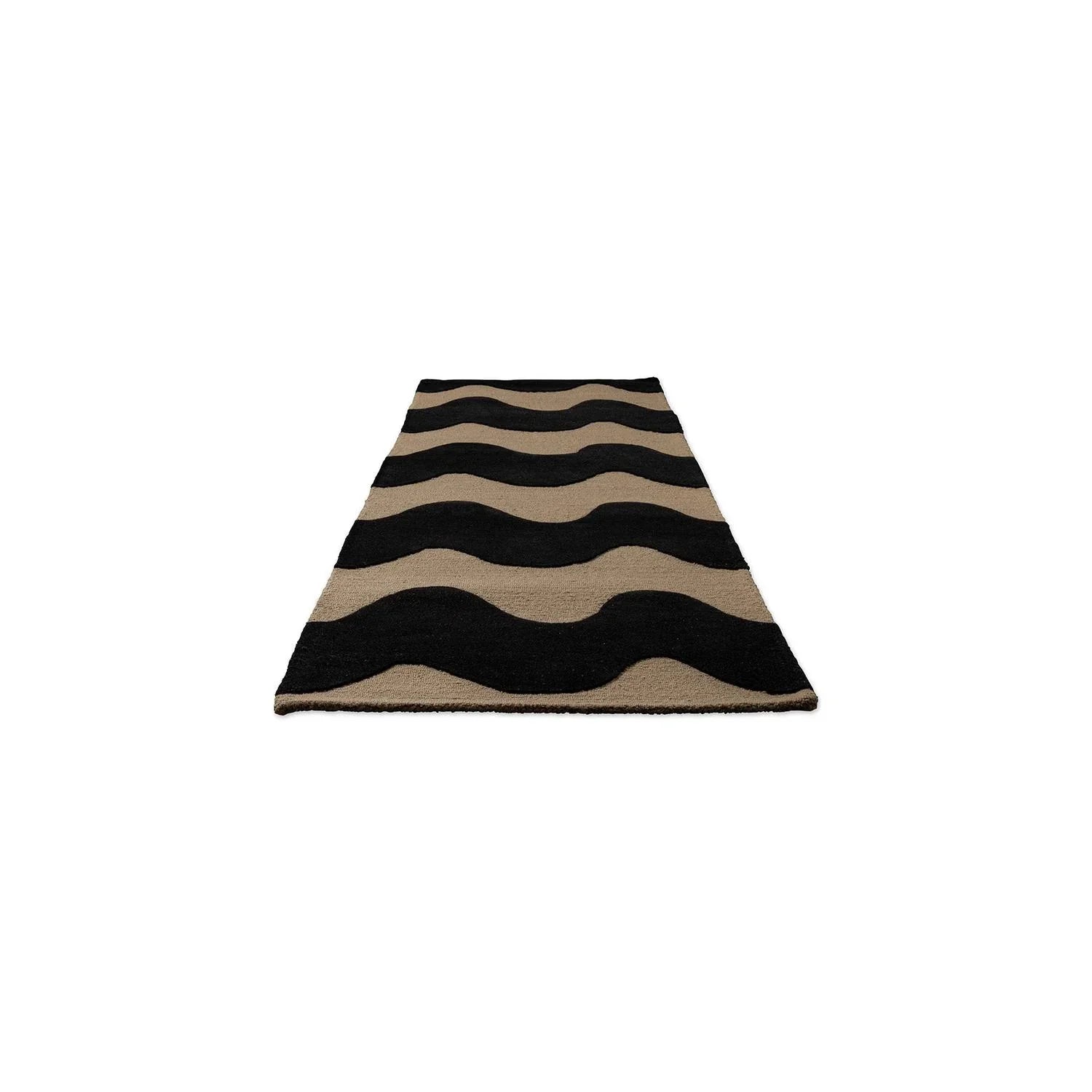 Marimekko Lokki Black 133905 Runner Rug featuring black, tan and beige wavy stripes on beige bg, hand-tufted wool