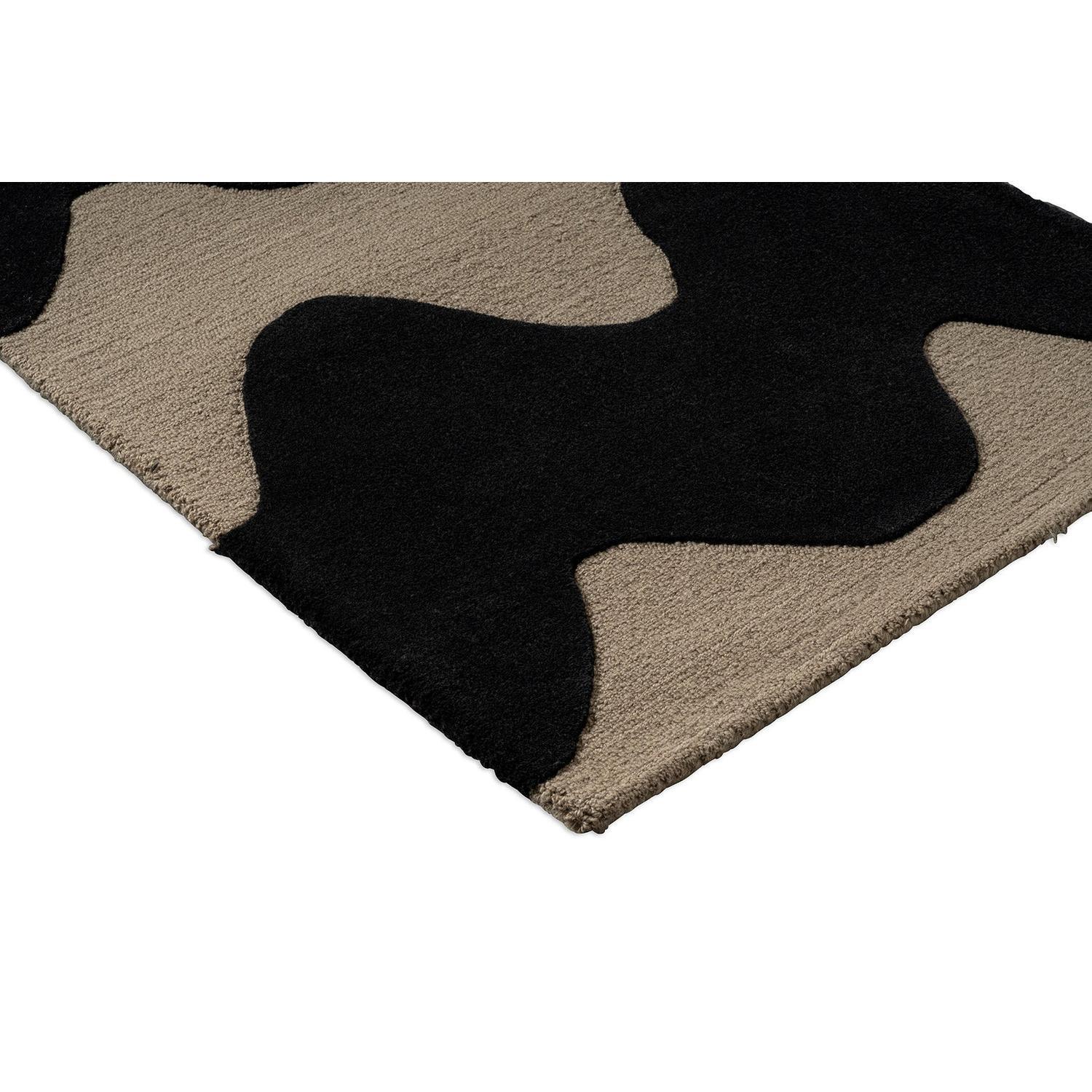 Marimekko Lokki Black 133905 Runner Rug featuring abstract patchwork in black taupe and beige on taupe background tufted wool