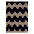 Marimekko Lokki Black 133905 Rug featuring wavy stripe pattern in black and taupe on beige, machine-made fabric