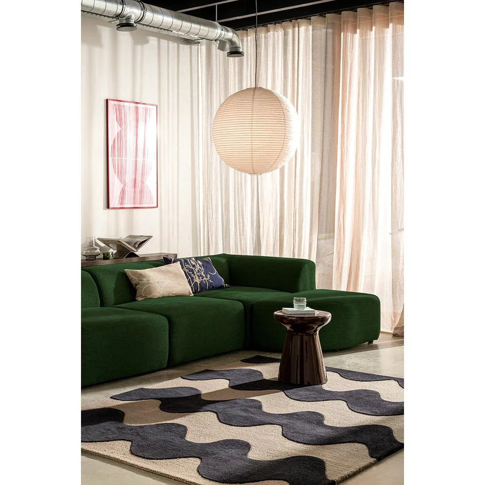 Marimekko Lokki Black 133905 Rug featuring abstract wave pattern in navy blue and beige on cream background, hand-tufted wool