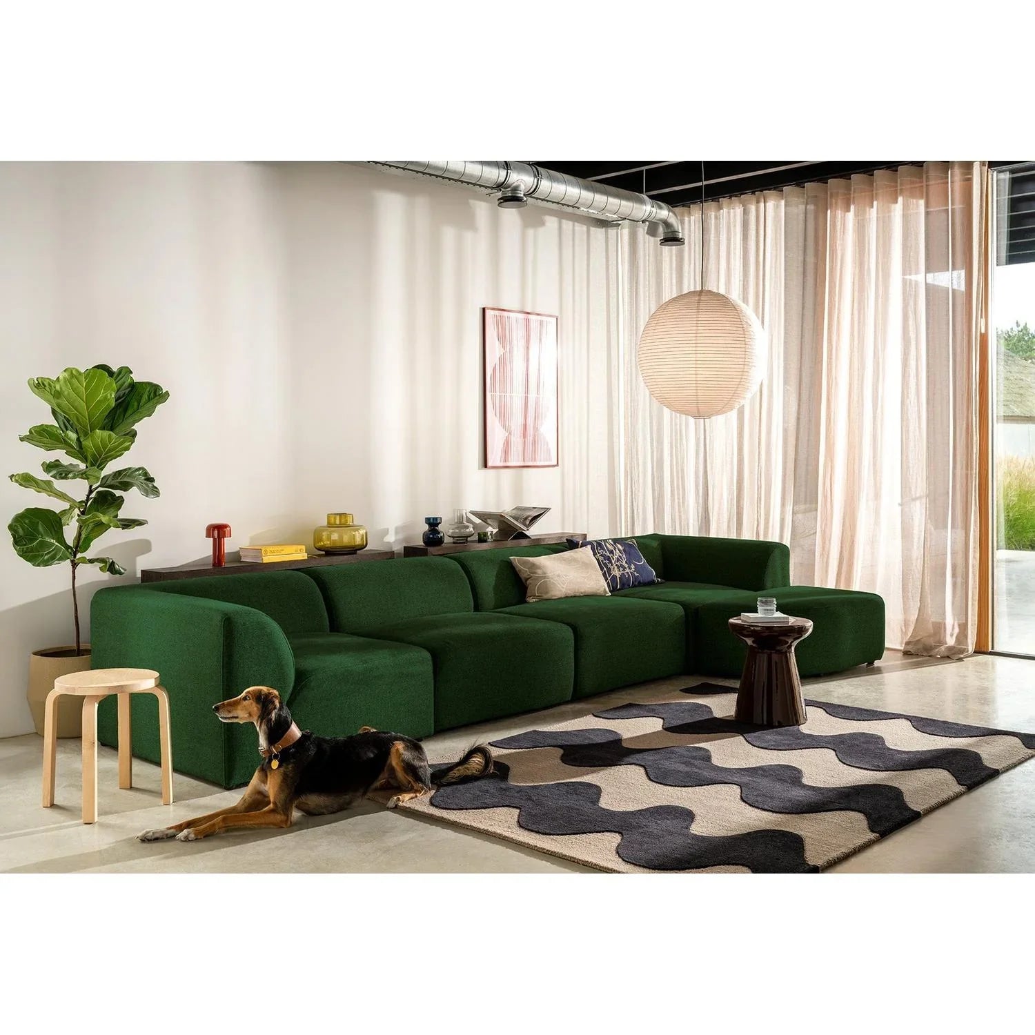 Marimekko Lokki Black 133905 Rug featuring abstract wave pattern in black and cream on ivory backdrop, machine-woven wool