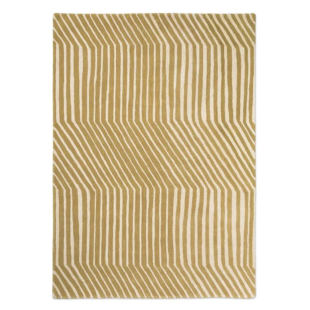 Marimekko Kalasaaski Brass Rug featuring chevron lines in brass/gold, ivory and cream on brass background handwoven wool