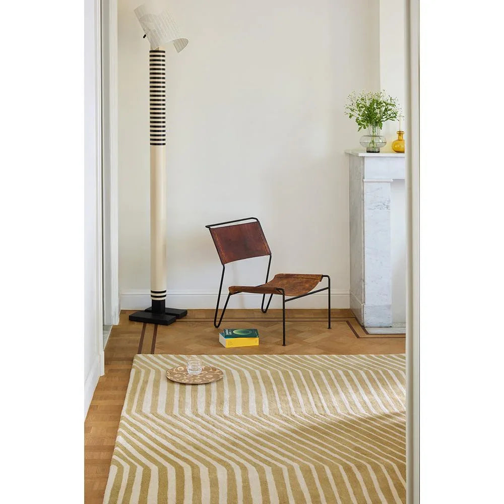 Marimekko Kalasaaski Brass 134001 Rug striped beige and ivory on honey-brown wood, machine-woven cotton