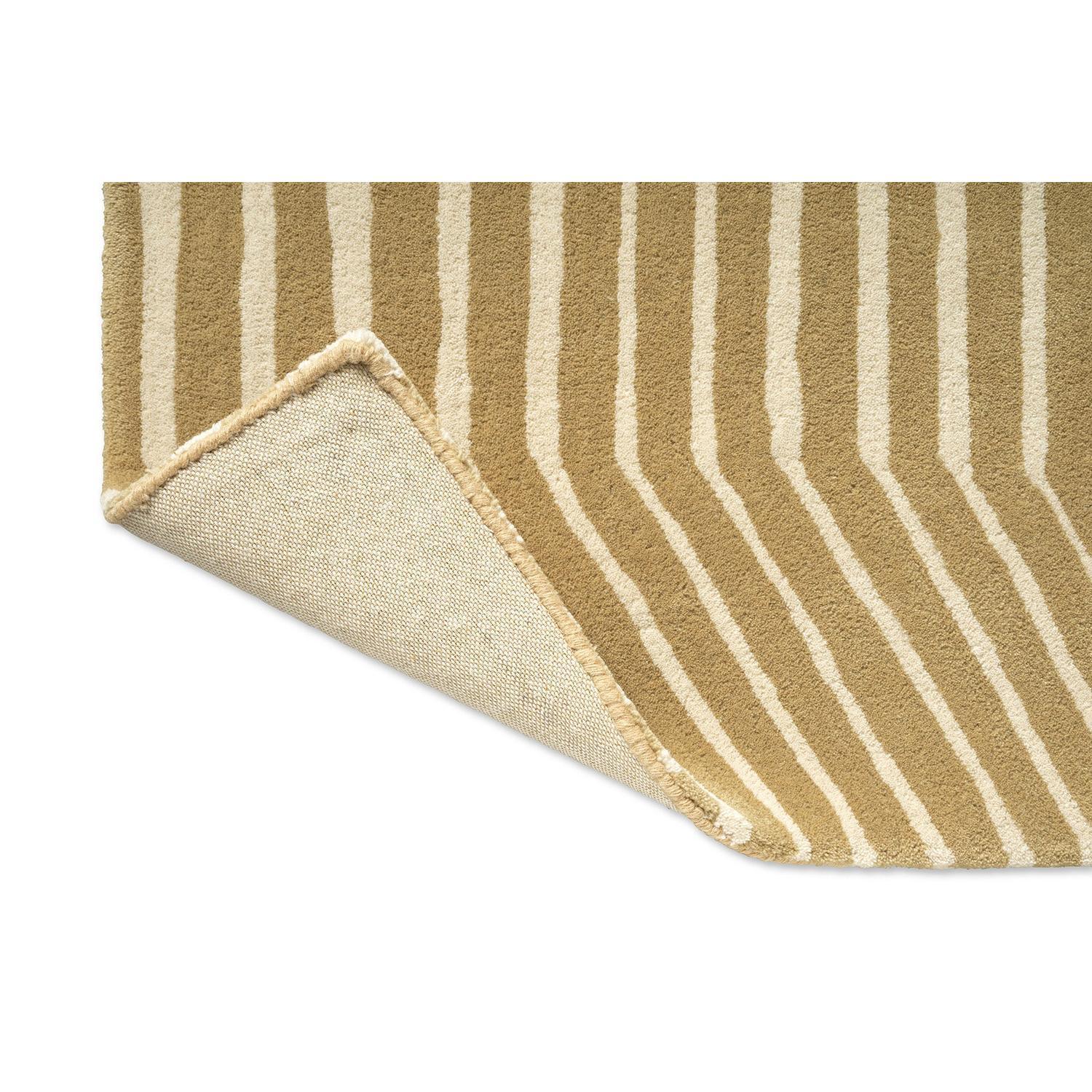 Marimekko Kalasaaski Brass 134001 Rug featuring striped pattern in cream and ivory on brass background, machine-woven wool