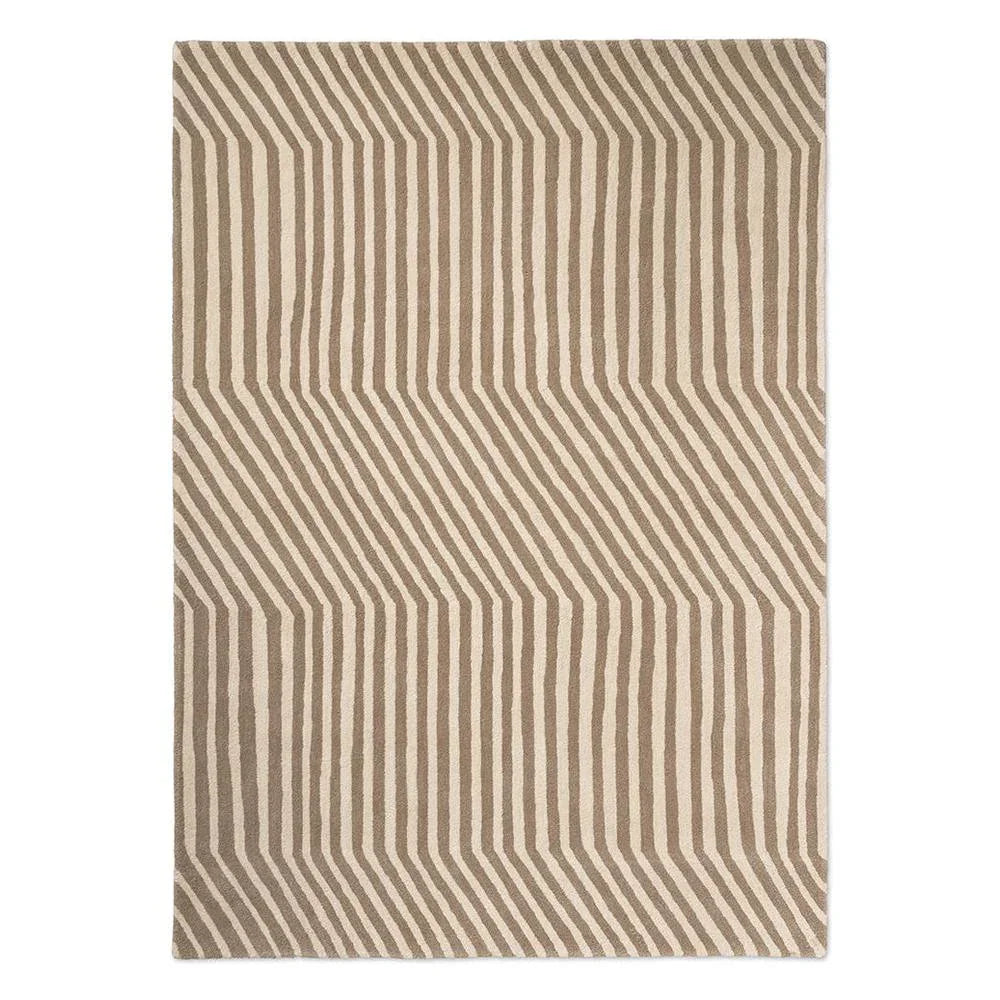 Marimekko Kalasaaski Greige Rug featuring geometric pattern in beige and brown on cream background, hand-tufted wool