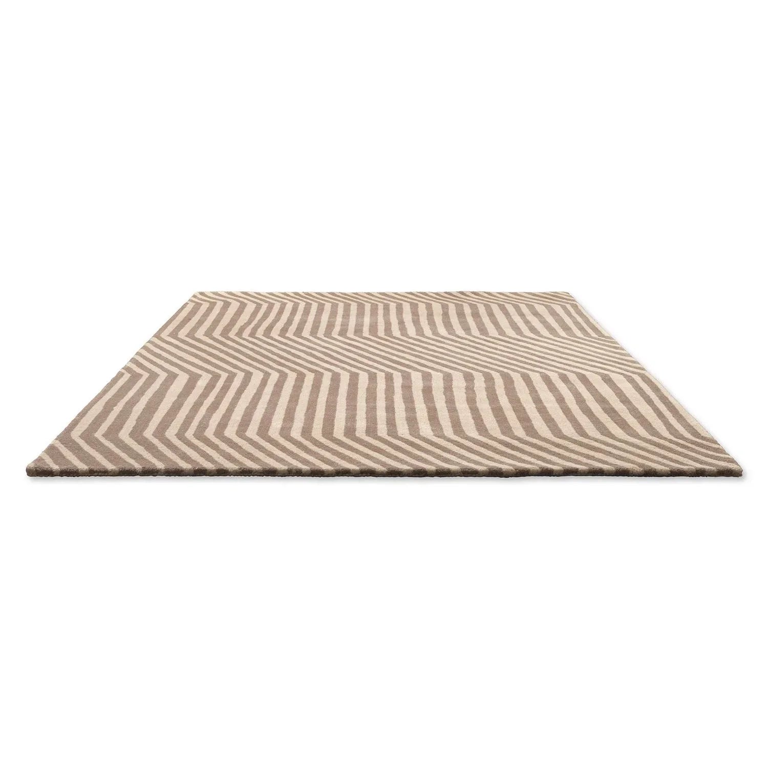 Marimekko Kalasaaski Greige 134004 Rug featuring chevron stripe in taupe and beige on greige background, tufted wool
