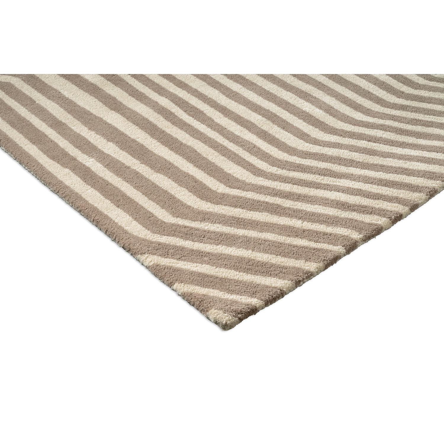 Marimekko Kalasaaski Greige 134004 Rug featuring striped pattern in taupe, beige and cream on white background, power-loomed wool