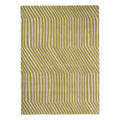 Marimekko Kalasaaski Rug featuring geometric wavy stripes in olive green and white on light green, hand-tufted wool