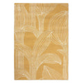 Marimekko Kukat Outdoor Rug featuring botanical leaf pattern in white on mustard, machine-woven polypropylene