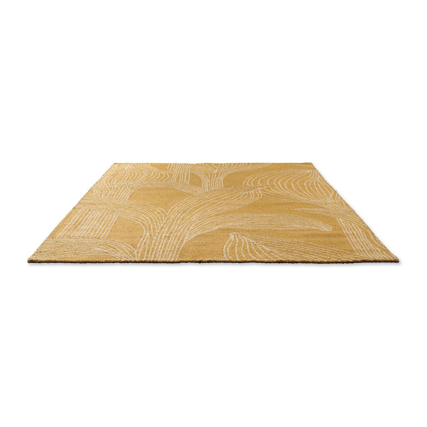 Marimekko Kukat Puhkeavat Rug featuring abstract botanical pattern in tan, straw and cream on straw, woven polypropylene