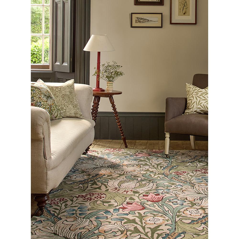 Morris & Co Golden Lily Green - Red Designer Rug