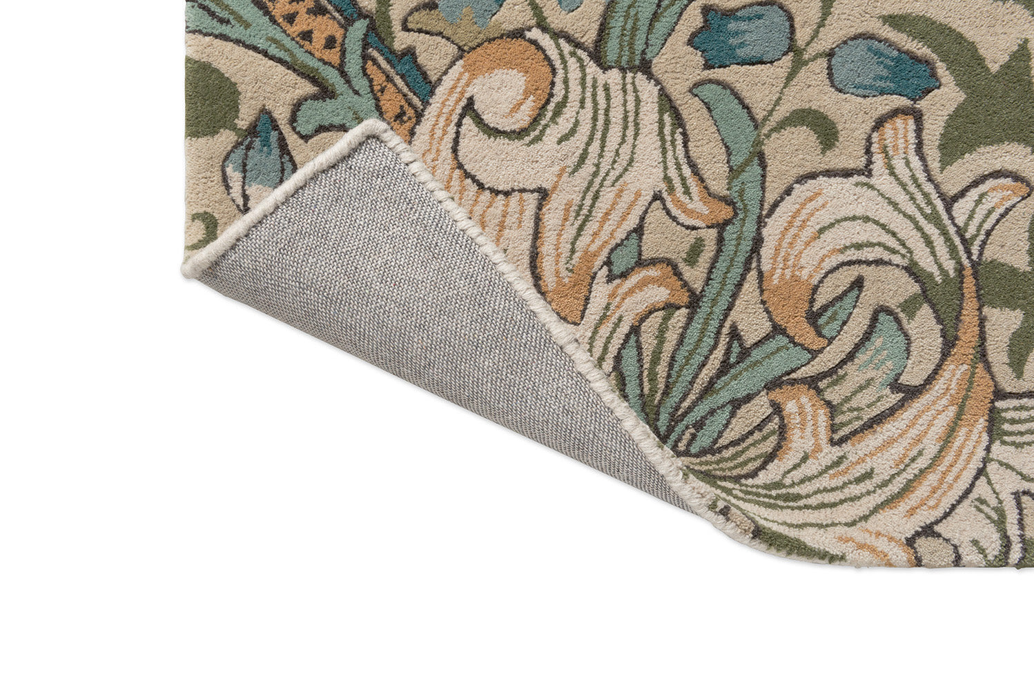 Morris & Co Golden Lily Green - Red Designer Rug