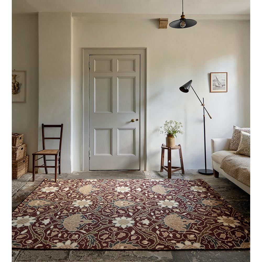 Morris & Co Montreal Russet Rug featuring ornate floral pattern in burgundy, ivory on russet background, hand-tufted wool by Brink & Campman