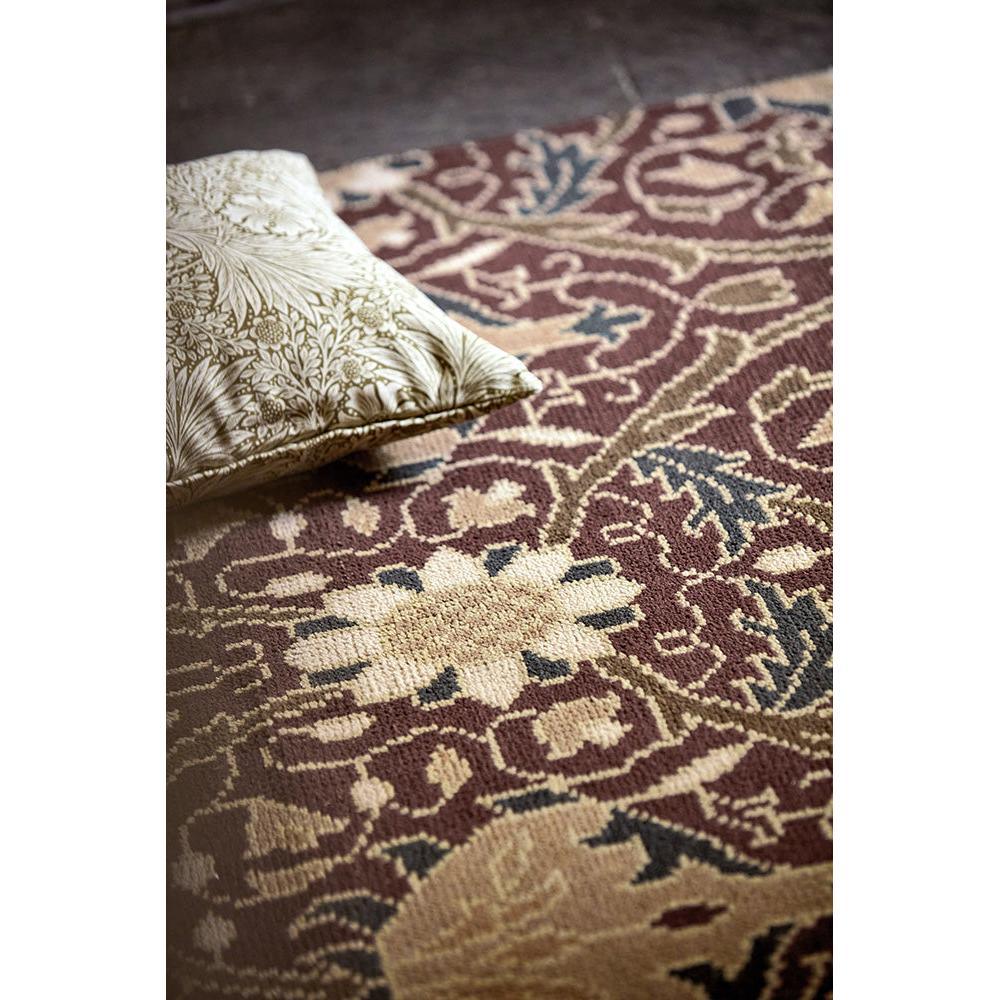 Morris & Co Montreal Russet Designer Rug featuring traditional floral pattern in russet, cream, ivory, navy on russet background, hand-tufted wool