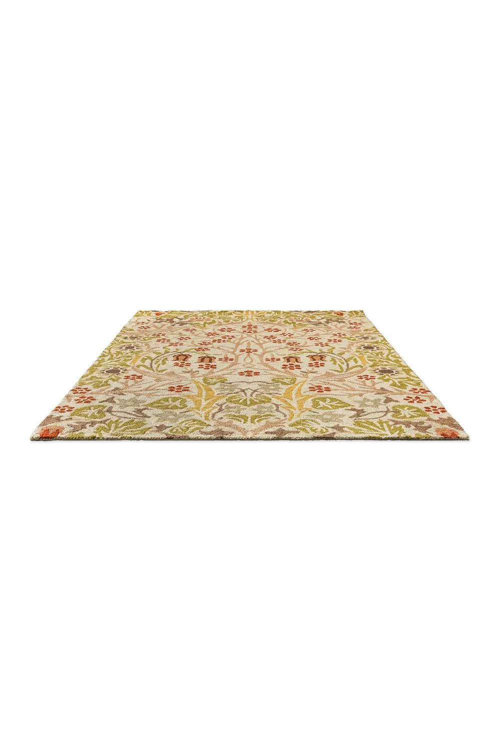 Morris & Co Blackthorn - Wheat Outdoor Rug featuring floral botanical pattern in wheat, olive, terracotta on cream background, machine-woven polypropylene