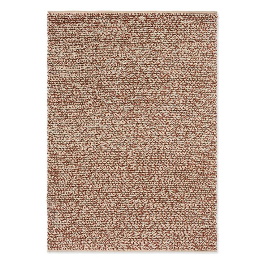 Brink & Campman Nest Leather Designer Rug featuring textured speckled pattern in copper brown, cream and beige on warm taupe, hand-tufted wool