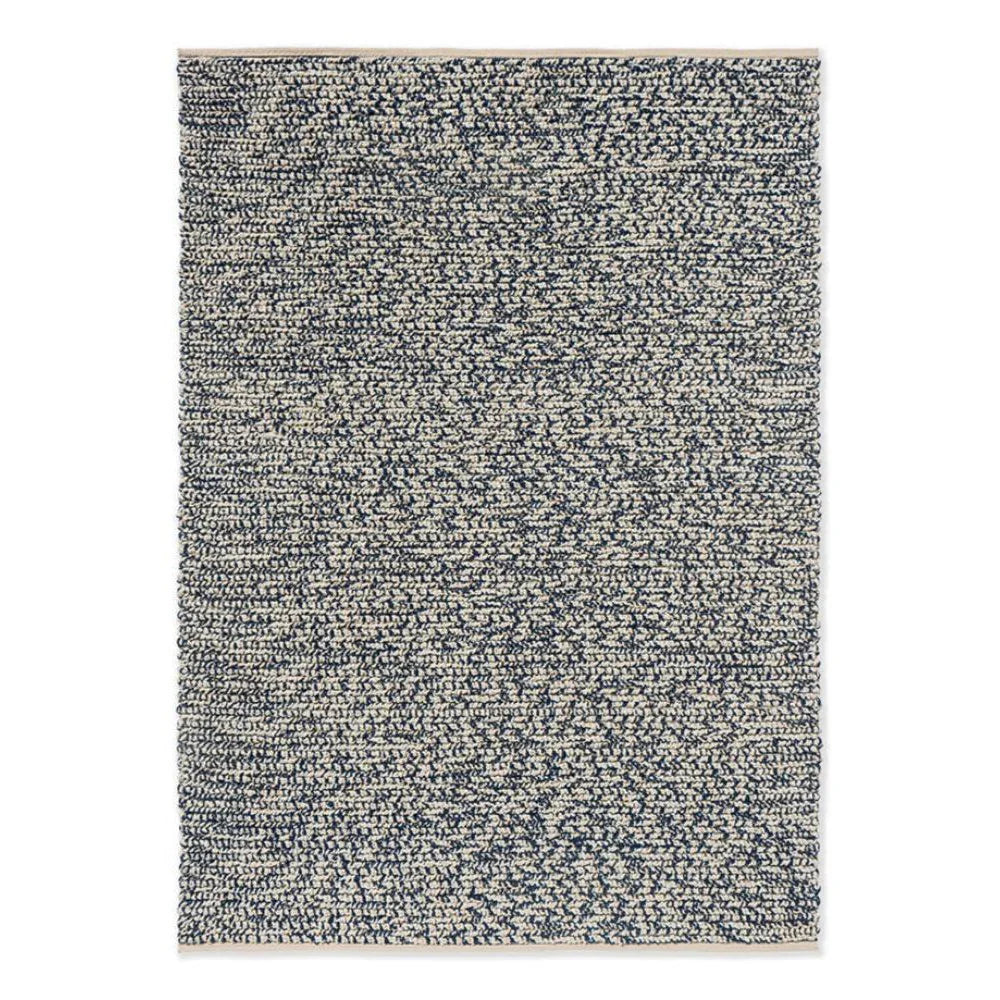 Brink & Campman Nest Ink Rug featuring textured abstract pattern in navy blue and cream on cream background, hand-tufted wool