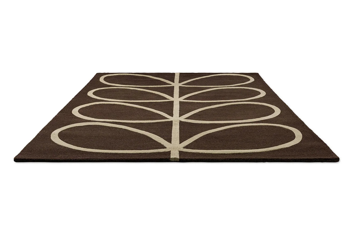 Orla Kiely Giant Linear Stem Walnut Designer Rug featuring large cream stem pattern on walnut brown background, hand-tufted wool