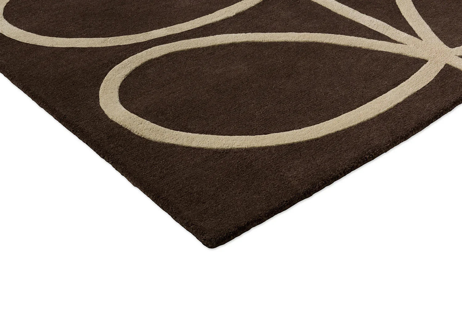 Orla Kiely Giant Linear Stem Walnut Designer Rug featuring linear stem pattern in beige on walnut brown background, hand-tufted wool