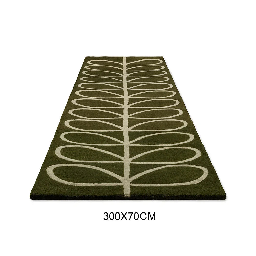 Orla Kiely Linear Stem Olive Runner Rug with cream stem pattern on olive background, 300x70 cm, Brink & Campman