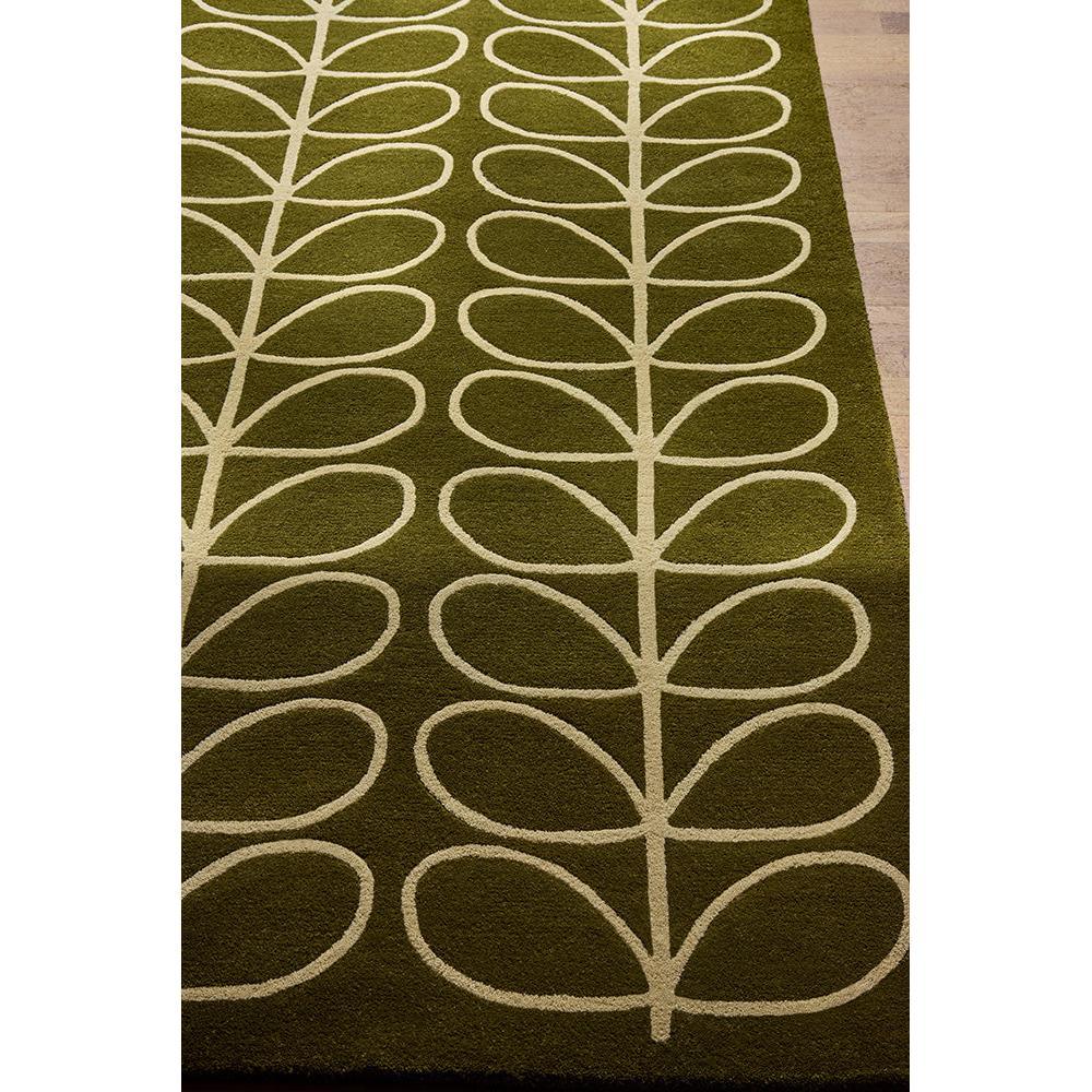 Orla Kiely Linear Stem Olive Designer Rug featuring stem leaf pattern in cream on olive background, hand-tufted wool