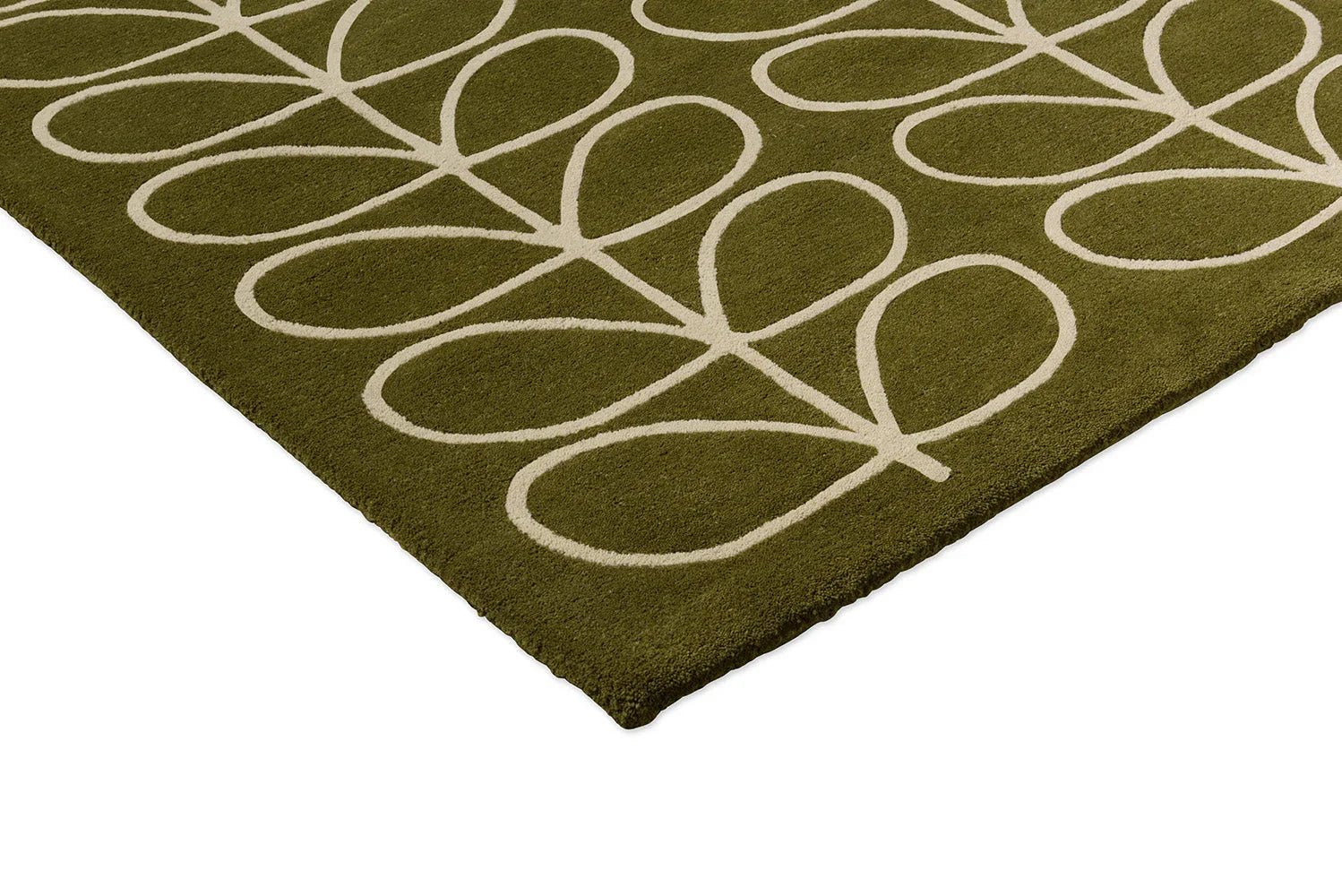 Orla Kiely Linear Stem Olive Designer Rug featuring linear stem pattern in olive green and cream on olive background, hand-tufted wool