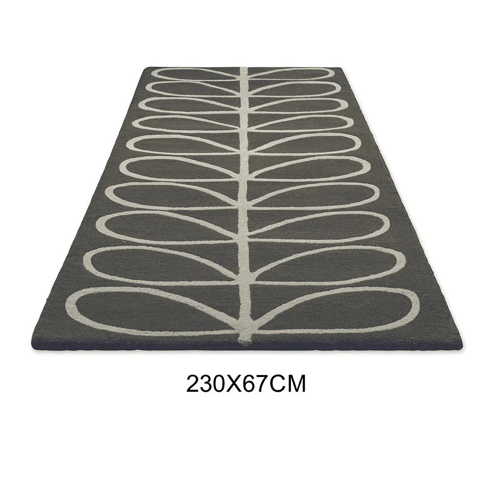 Orla Kiely Linear Stem Slate runner rug featuring cream stem motif on slate grey background, machine-made wool