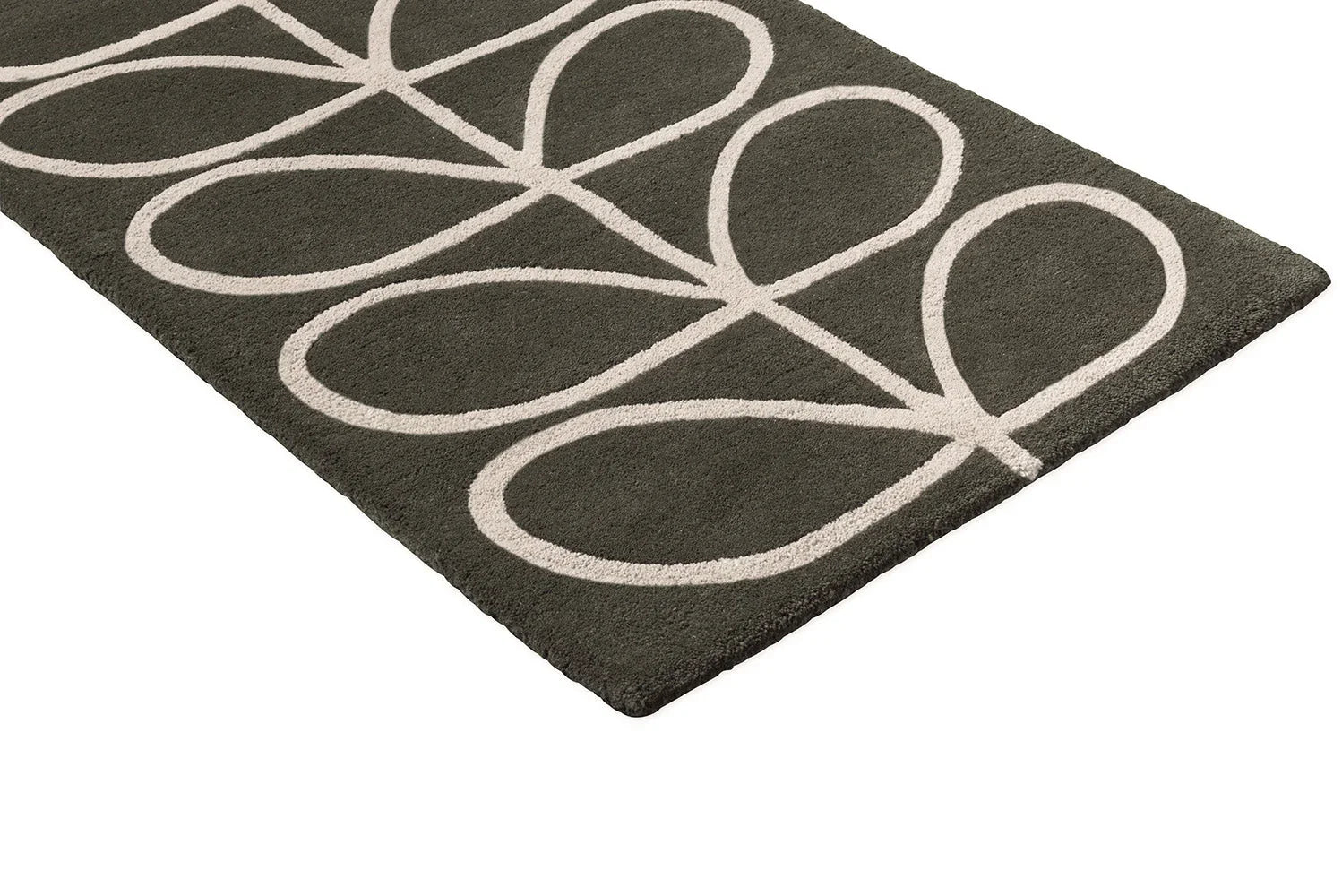 Orla Kiely Linear Stem Slate Runner Rug featuring linear stem pattern in white on slate background, hand-tufted wool