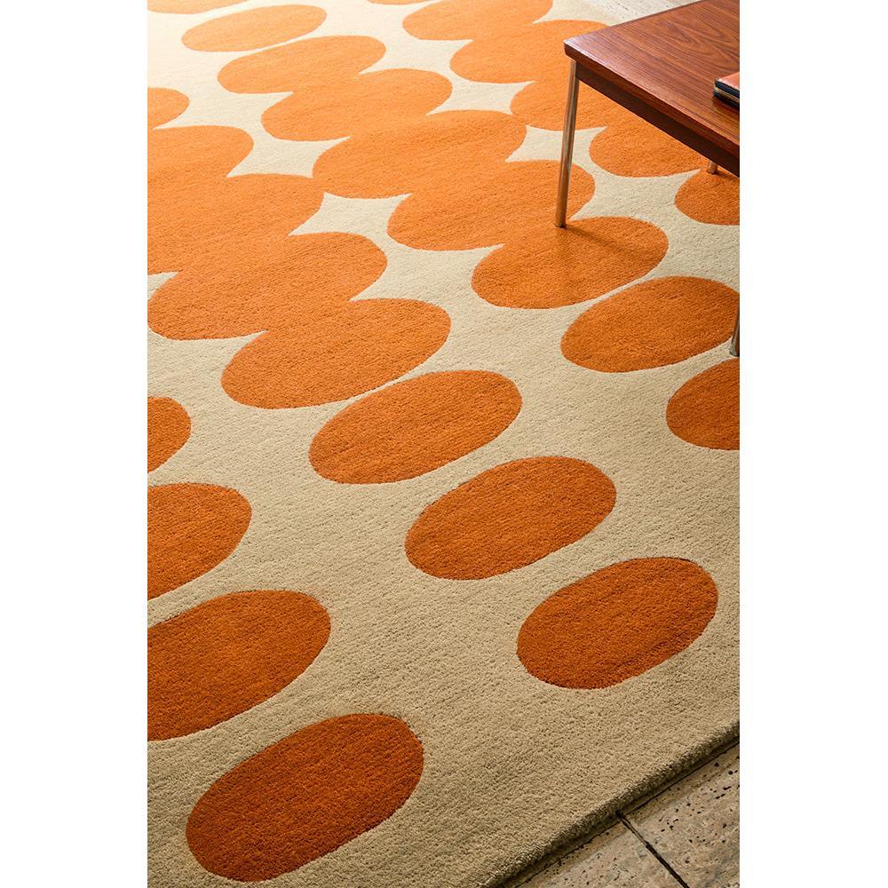Orla Kiely Optical Oval Orange Sand Designer Rug featuring retro oval pattern in orange on cream background, machine-made wool