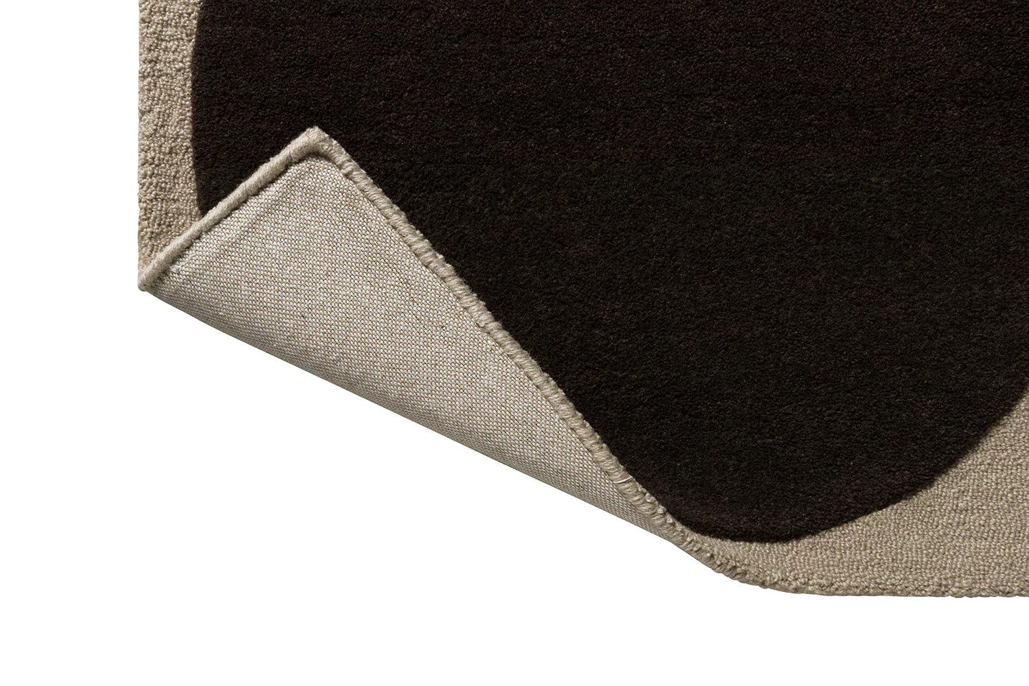 Orla Kiely Spot Square Walnut Lichen Designer Rug featuring dark walnut brown field with beige border, machine-woven wool blend