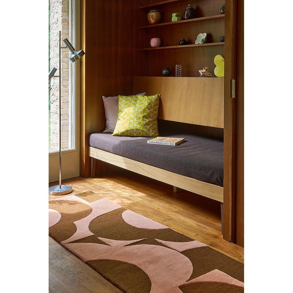 Orla Kiely Prism Flower Pink Terracotta Runner Rug featuring abstract floral pattern in pink, terracotta and brown on beige background, hand-tufted wool