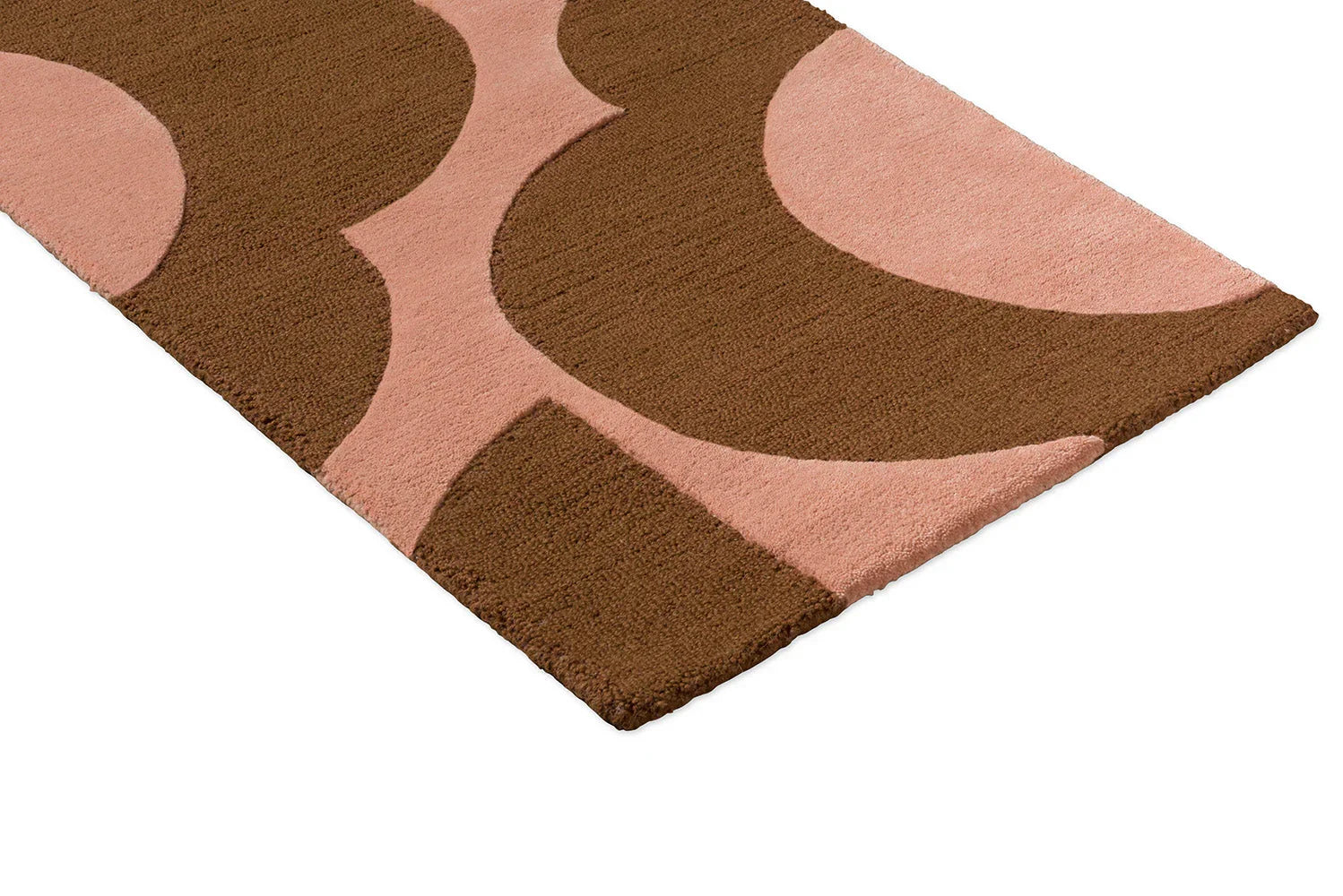 Orla Kiely Prism Flower Pink Terracotta Runner Rug featuring abstract floral pattern in pink and brown on pink background, hand-tufted wool