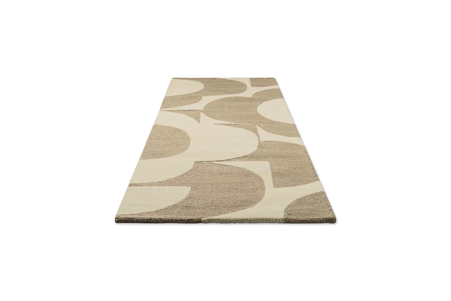 Orla Kiely Prism Flower Runner Rug featuring circular abstract pattern in ecru, cream and taupe on warm beige background, hand-tufted wool