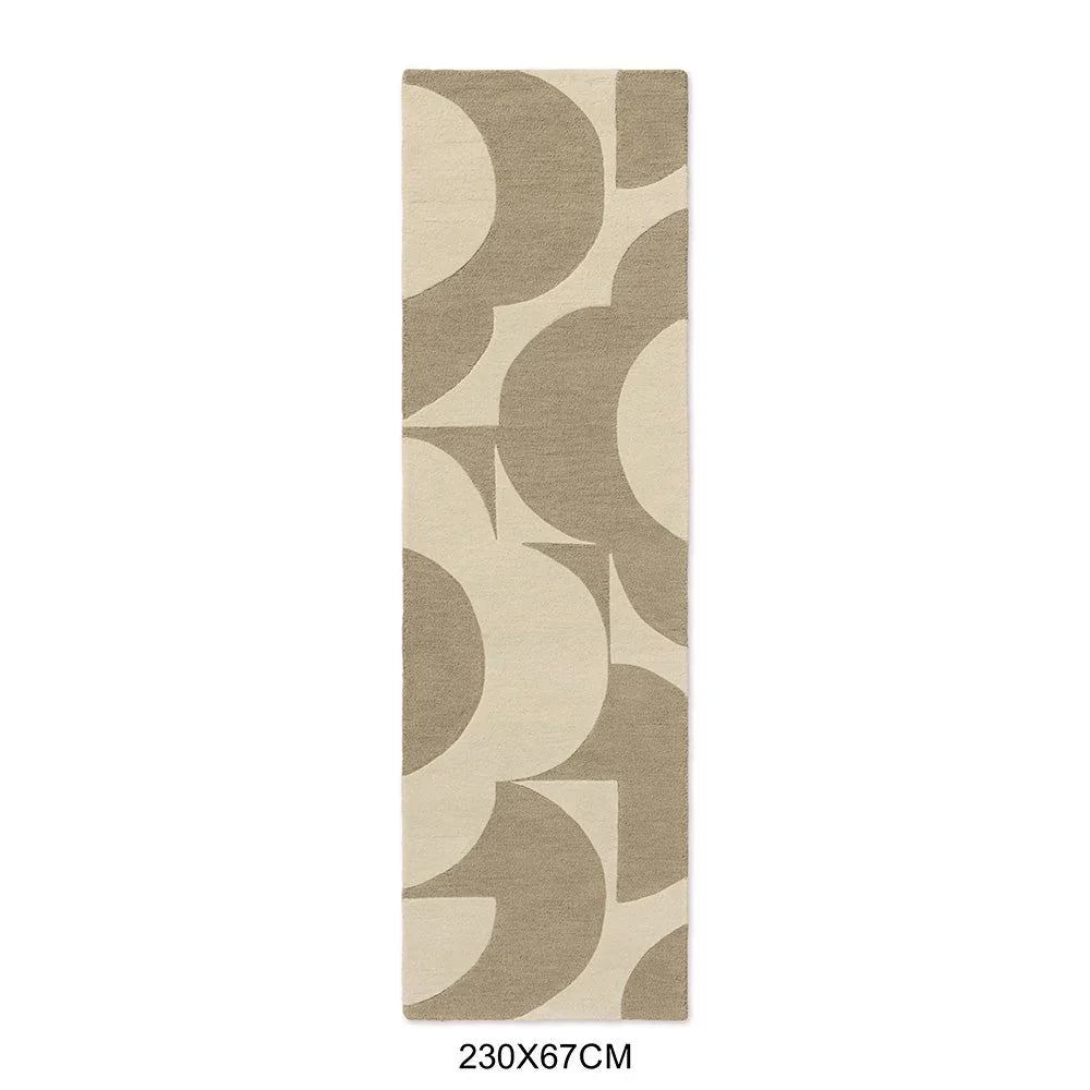 Orla Kiely Prism Flower Runner Rug featuring geometric circular motif in mushroom, taupe and beige on cream background, hand-tufted wool