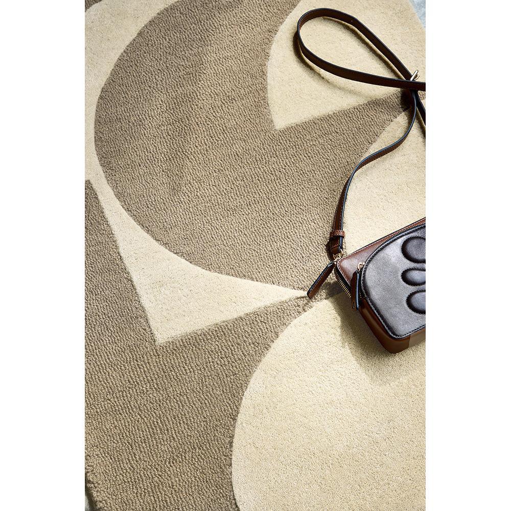 Orla Kiely Prism Flower Mushroom Rug featuring abstract curves in taupe, beige and cream on ecru background, hand-tufted wool