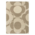 Orla Kiely Prism Flower Mushroom Ecru hand-tufted wool rug featuring bold geometric overlapping floral motifs in warm mushroom taupe and soft ecru cream
